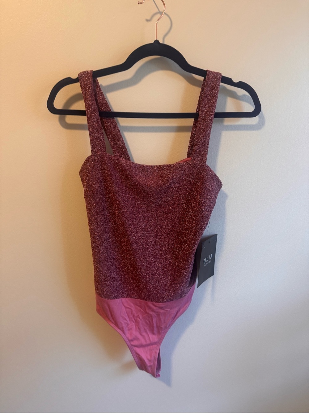 OLIA Pink Shimmer Square-Neck Bodysuit